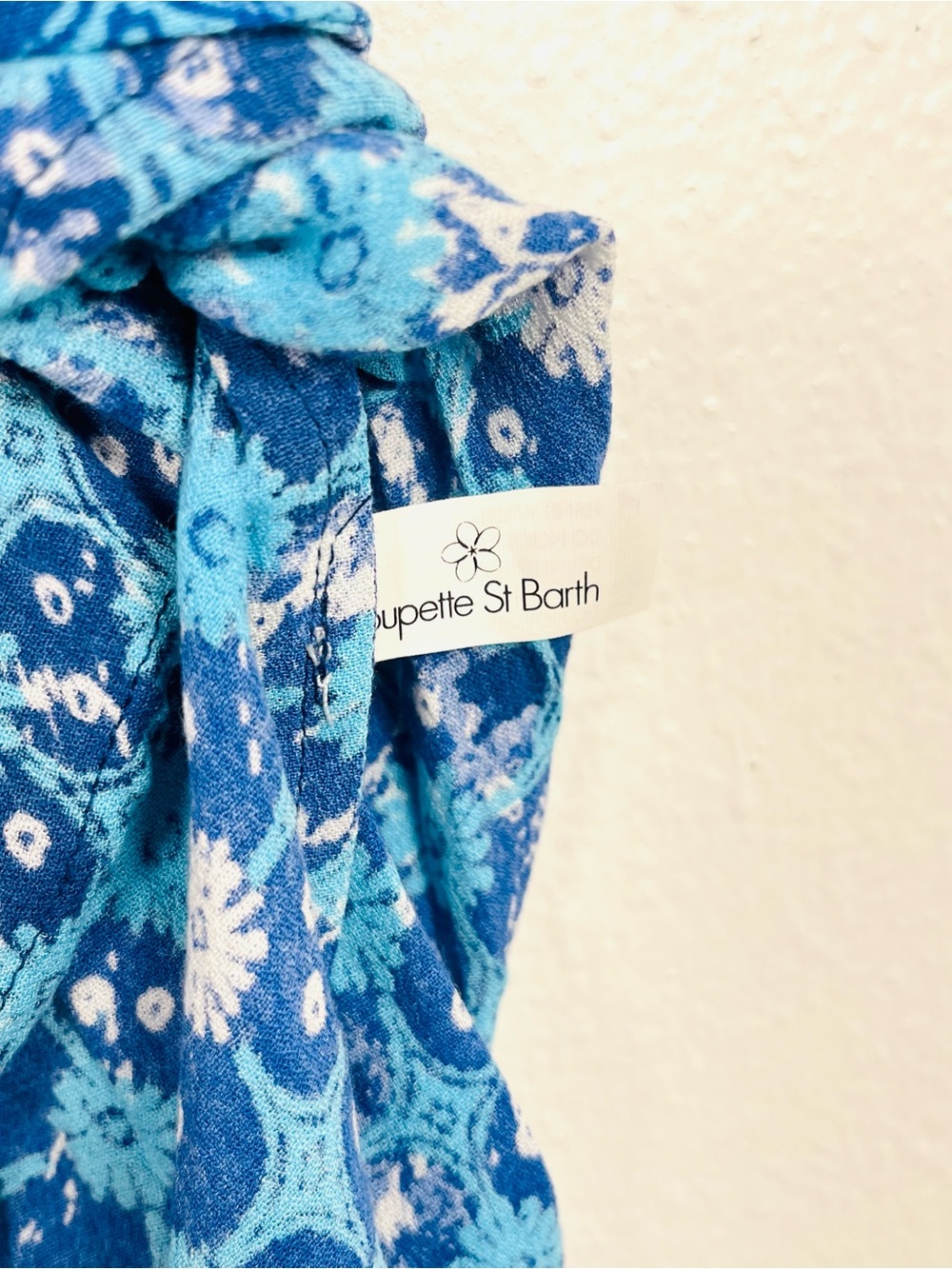 Poupette St Barth Medium Blue Floral Smocked Flutter Sleeve Tasseled Mini Dress - Picture 6 of 7